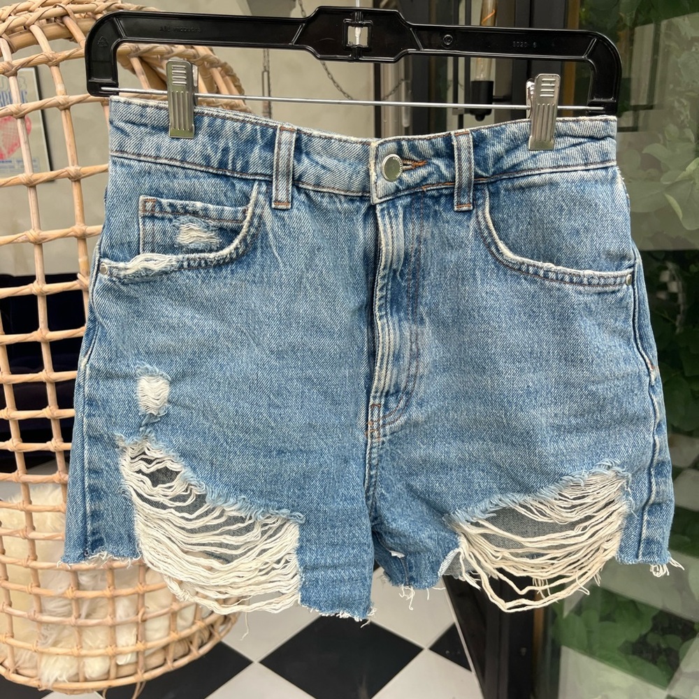 Distressed High Waisted Denim Shorts